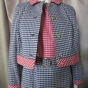 SALE 1970 Era Vintage Jacket Sheath Navy Red White Houndstooth